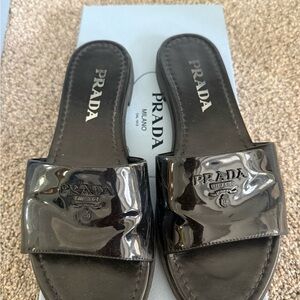 Prada Women's Glossy Black Slide Sandals